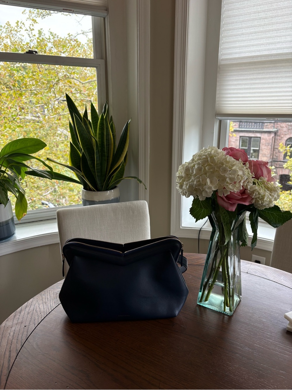 Mansur Gavriel Large M Frame Navy Leather Shoulder Bag